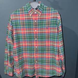 Polo Ralph Lauren Plaid Button Down Shirt - Multi-Color Green Red Orange Size L